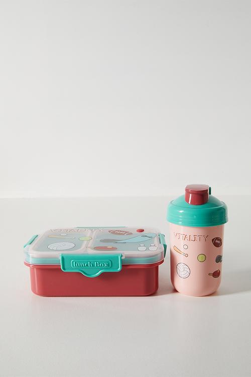 Bento lunch box set - teal/pink