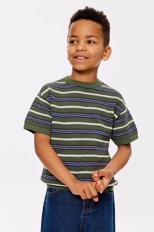 Oversized Knit T-shirt - Khaki Green/Sunkissed Stripe