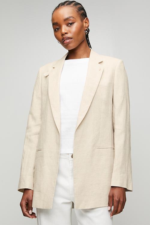 Wmn Tia Ls Relaxed Linen Blazer - Natural