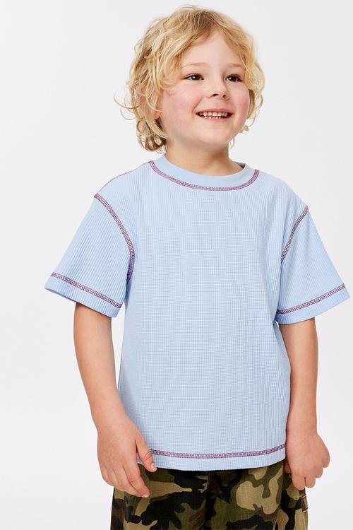 Waffle Stitch Short sleeve Tee - Cloud Blue/Berry Jam