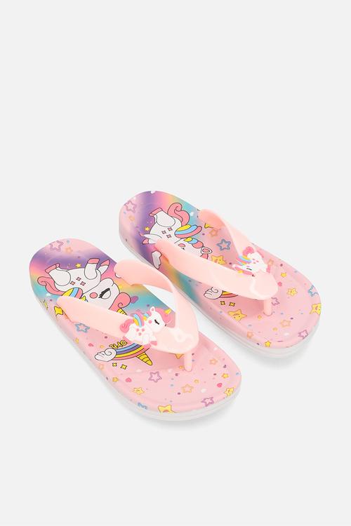 Unicorn graphic platform flip flops - pink/multi