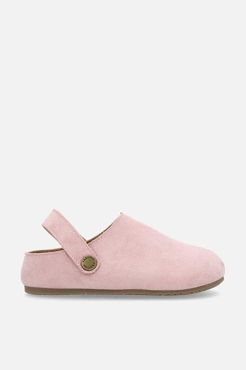 Suedette mule shoes with buckle strap - pink