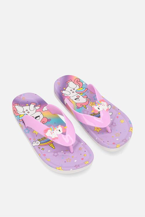 Unicorn graphic platform flip flops - lilac/multi