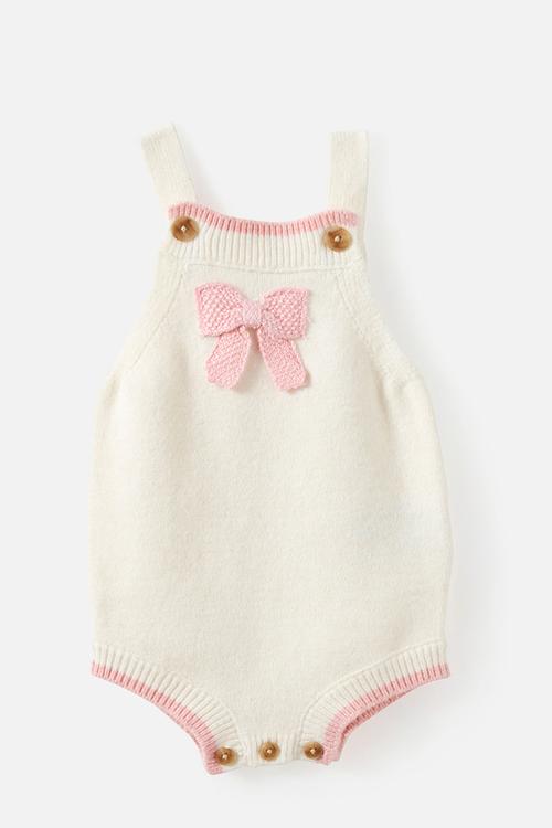 Baby Organic Blend Knit Bubbysuit - Milk/Crochet Bow