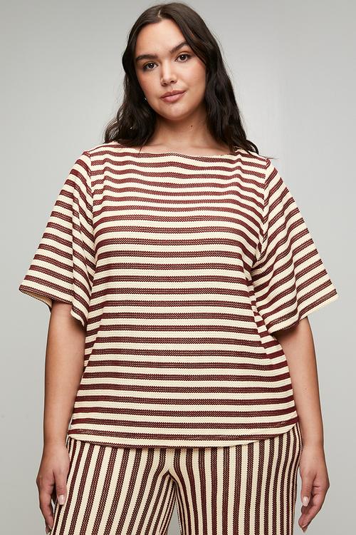 Plus Knitted Stripe Tee - Choc/Milk