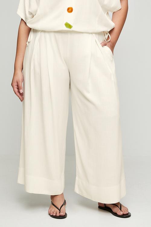 Plus Deep Invert Wide Leg Cropped Pant - Milk