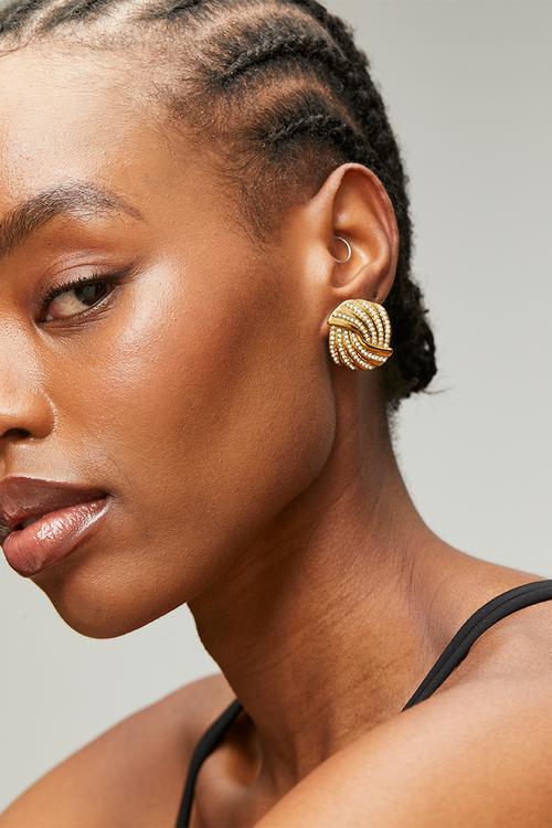 Trendy Stone-Set Earrings - Gold