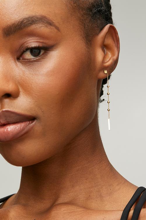 Elegant Ball And Chain Drop-Earrings - Gold