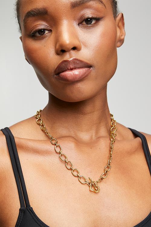 Modern Heart T-Bar Necklace - Gold