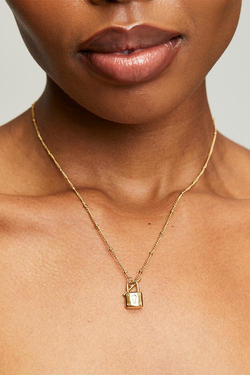 Funky Padlock Design Necklace - Gold