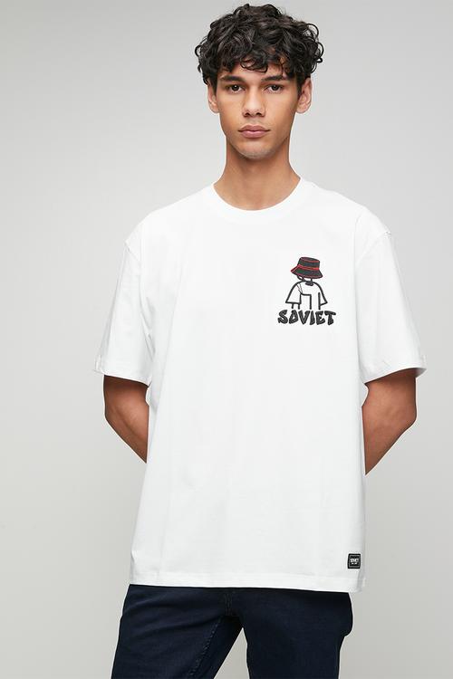 Crew Neck Box Fit Fashion Tee -White