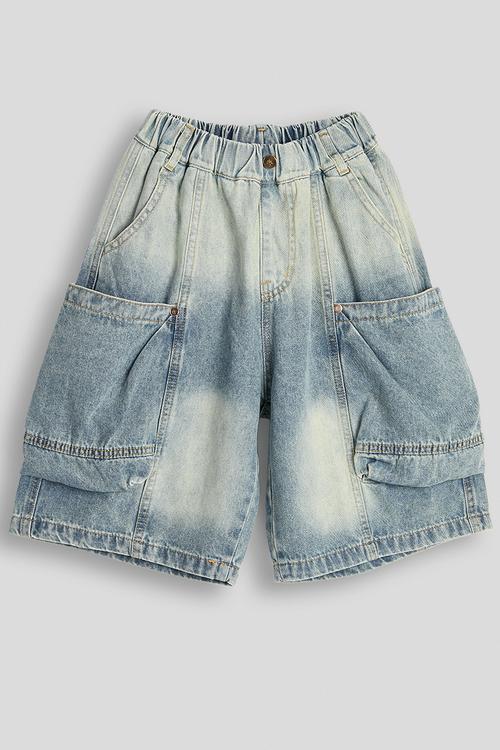Acid wash cargo denim shorts - blue