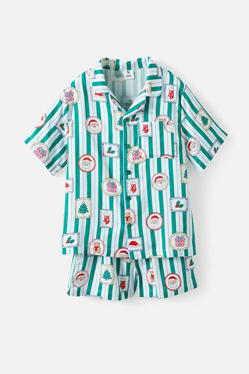 Adults Woven Family Xmas Pj Set - English Ivy/Santa Stamp