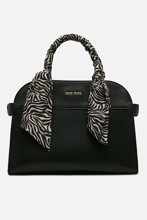 Rounded Satchel w/ Detachable Strap - Black/Zebra