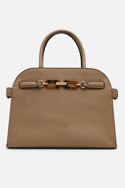 Curved Satchel w/ Detachable Strap - Truffle