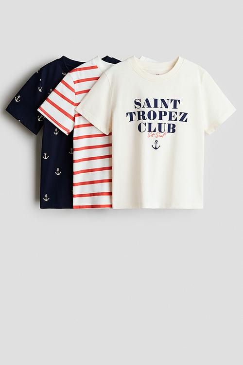 3-Pack printed T-shirts - cream/saint tropez