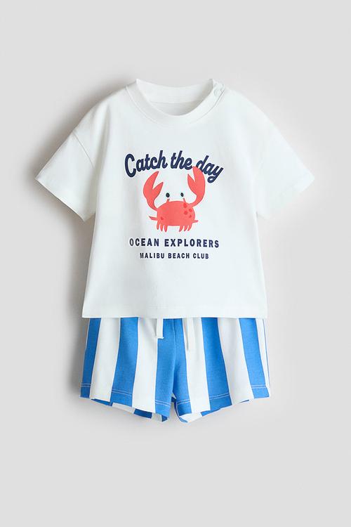 2-piece cotton set - white/catch the day