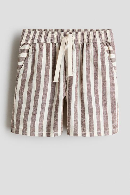 Linen-blend drawstring shorts - brown/white striped