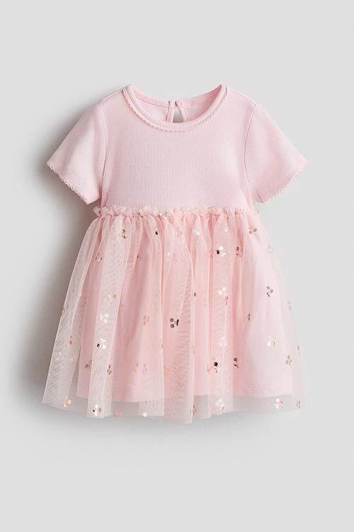 Tulle-skirt dress - light pink/cherries