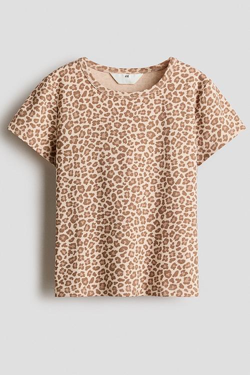 Printed T-shirt - dark beige/leopard print