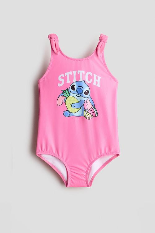 Printed knot-detail swimsuit - pink/lilo & stitch