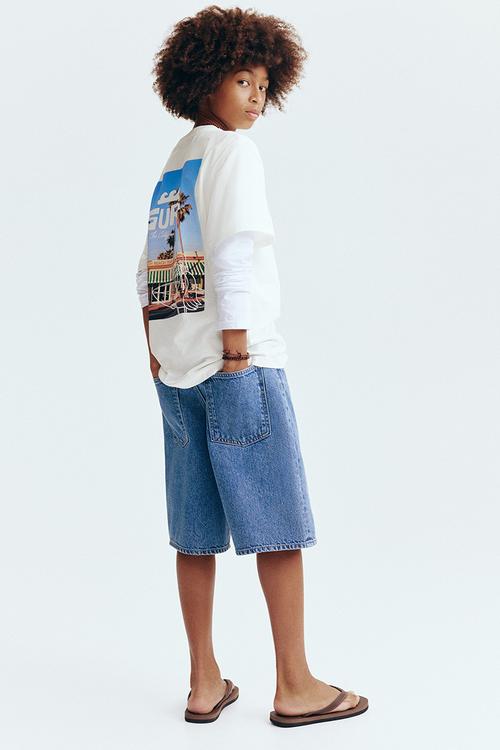 Printed cotton t-shirt - white/surf