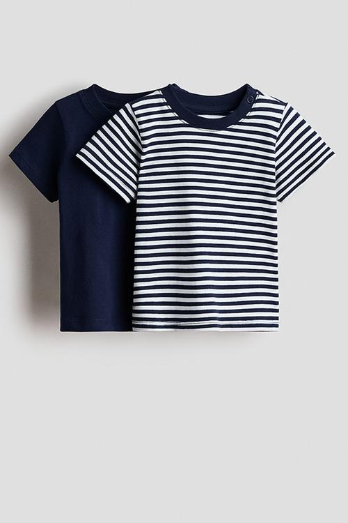 2-Pack cotton T-shirts - navy blue/white striped