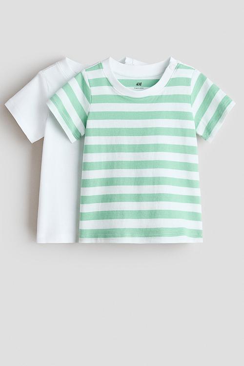2-Pack cotton T-shirts - light green/white