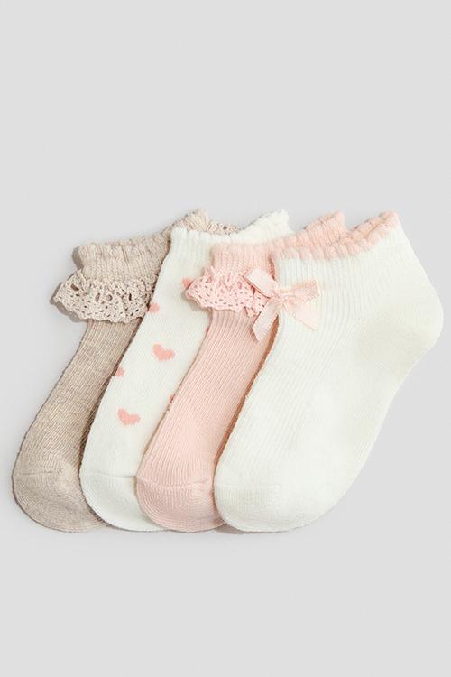 4-Pack shaftless socks - pink/beige