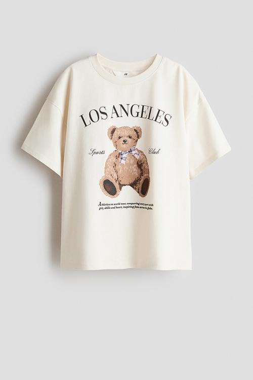 Oversized cotton t-shirt - cream/teddy bear