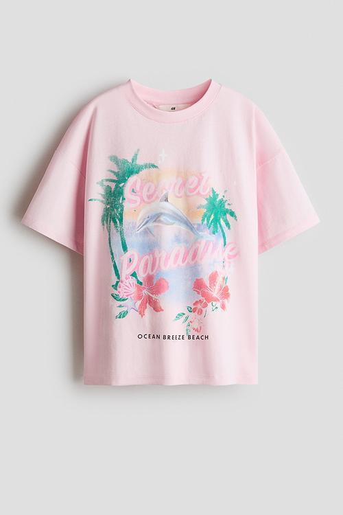 Oversized cotton t-shirt - light pink/secret paradise