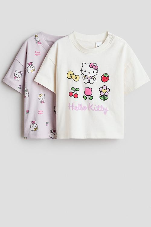 2-pack printed cotton t-shirts - light purple/hello kitty