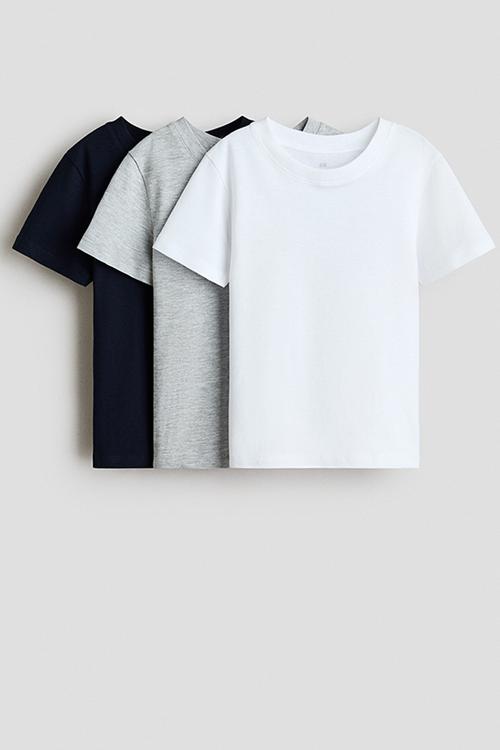 3-Pack cotton T-shirts - white/grey marl/navy blue