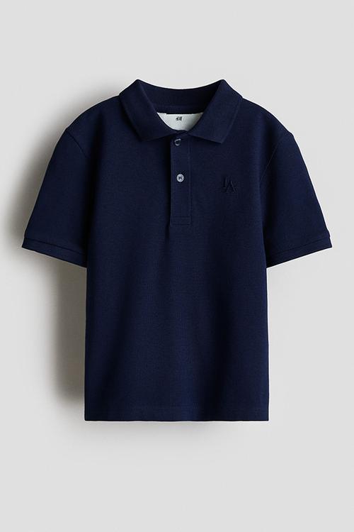 Embroidered-motif piqué polo shirt - navy blue