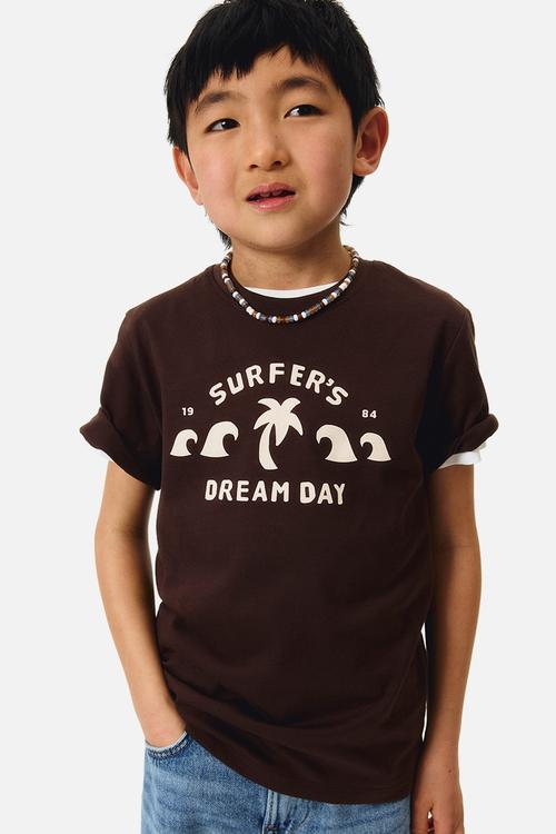 Printed T-shirt - dark brown/surfer