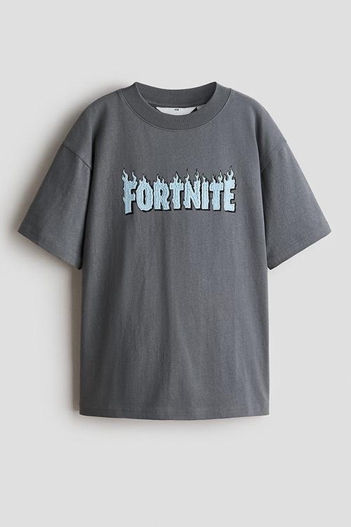 Printed t-shirt - grey marl/fortnite