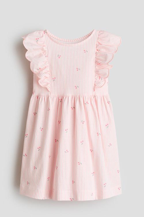 Flounce-trimmed cotton dress - light pink/cherries