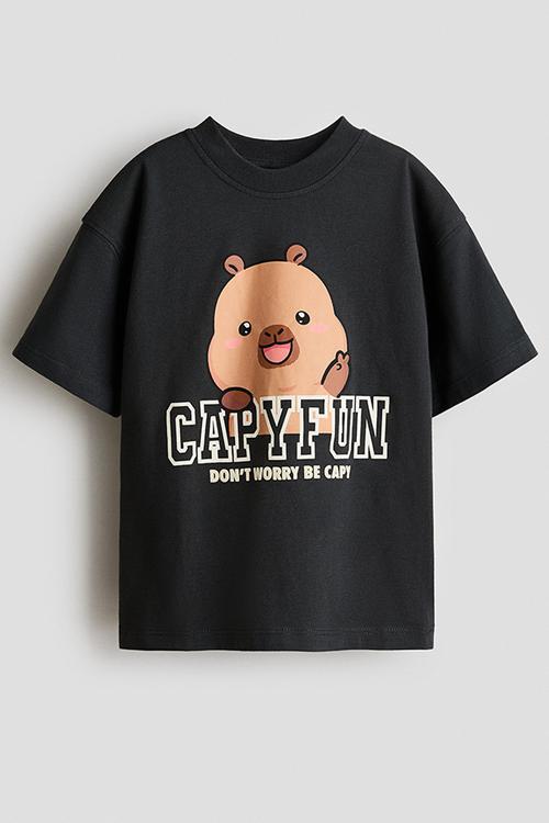 Loose-fit printed t-shirt - dark grey/capyfun