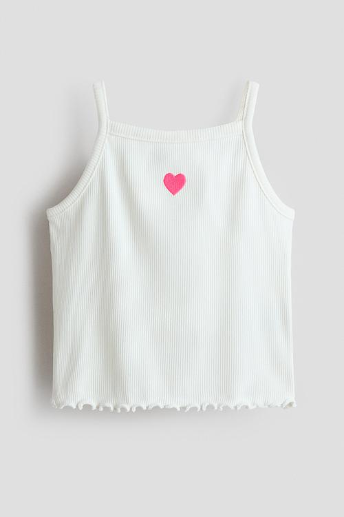 Embroidery-detail strappy top - white/heart