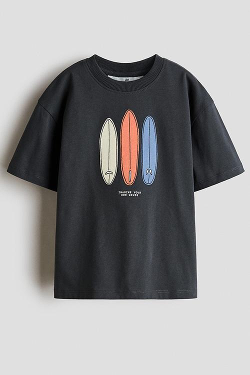 Embroidered-motif T-shirt - dark grey/surfboards