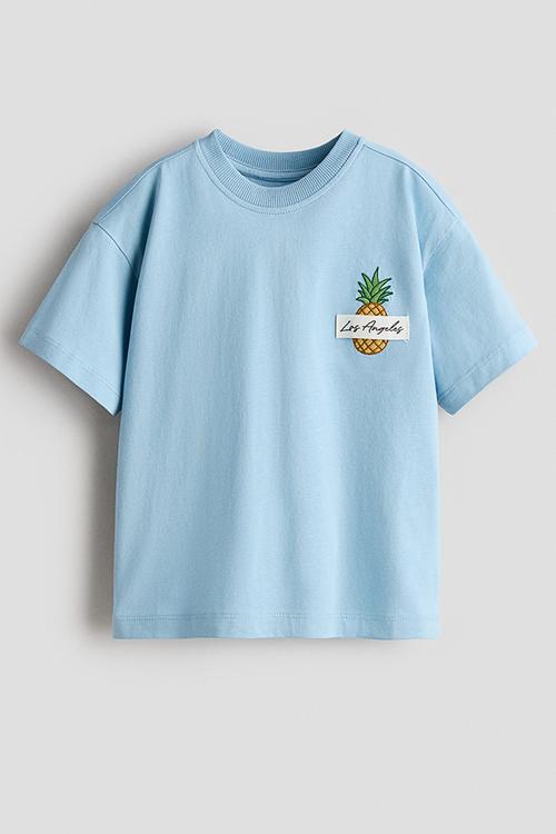 Printed cotton t-shirt - light blue/los angeles