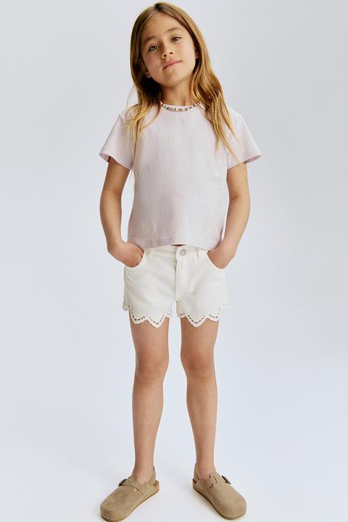 Broderie-anglaise denim shorts - white