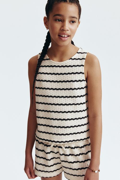 Pointelle-knit top - white/black striped