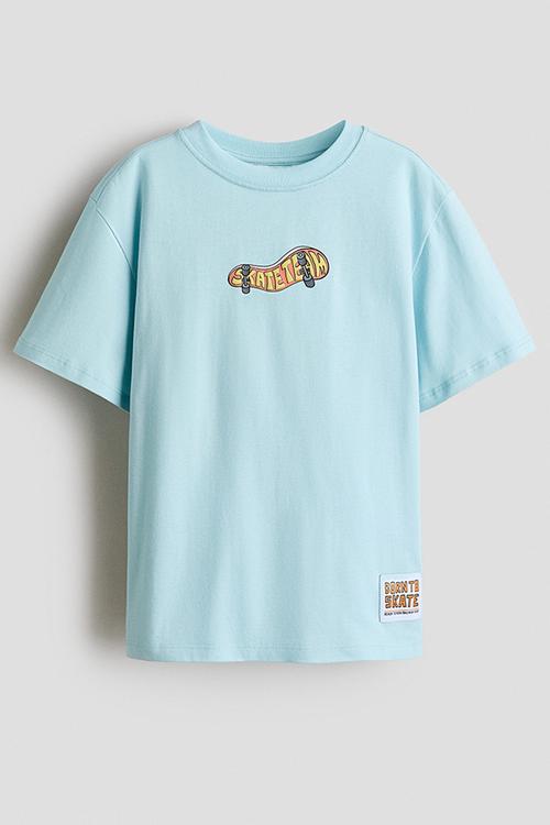 Printed cotton t-shirt - light turquoise/stay chill
