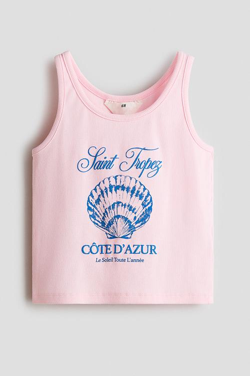 Printed cotton vest top - pink/saint-tropez