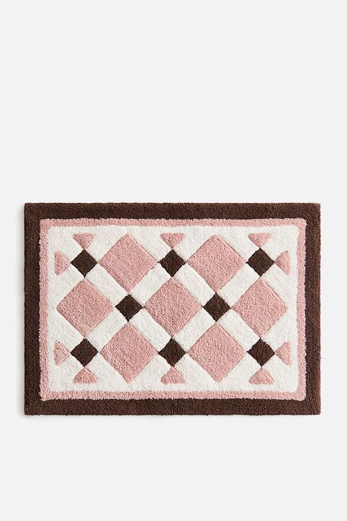 Tufted cotton bath mat - dusty pink/brown