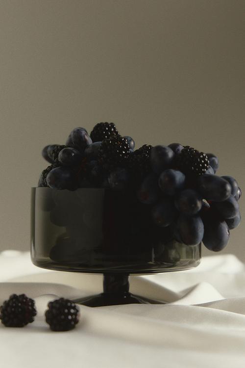 Mouth-blown glass serving bowl - grey