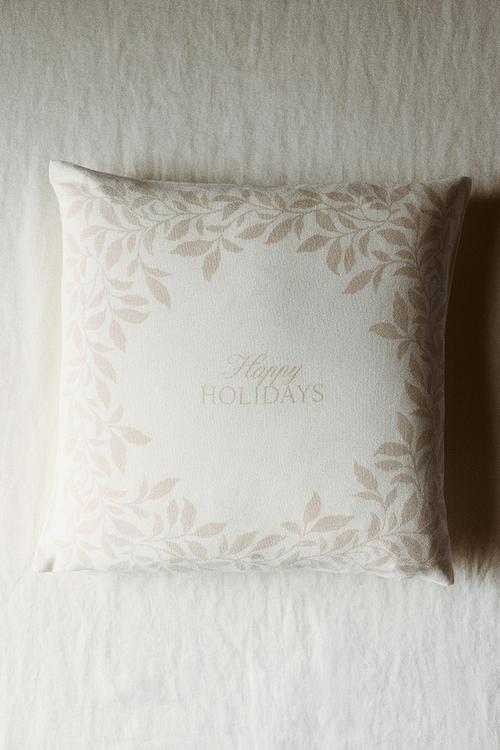 Printed linen-blend cushion cover - white/happy holidays