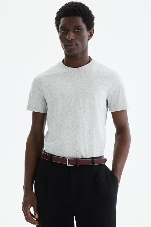 Slim fit pima cotton T-shirt - light grey marl