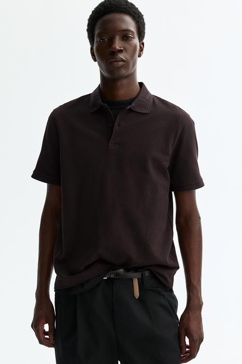 Regular fit pique polo shirt - dark brown